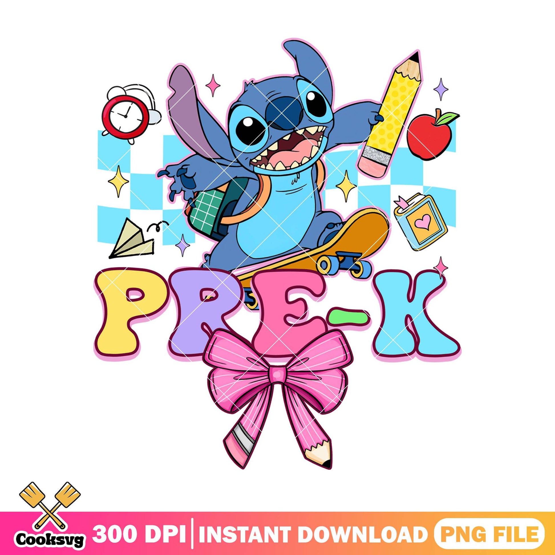 Design pre-k with stitch png, going back to school png, stitch art png