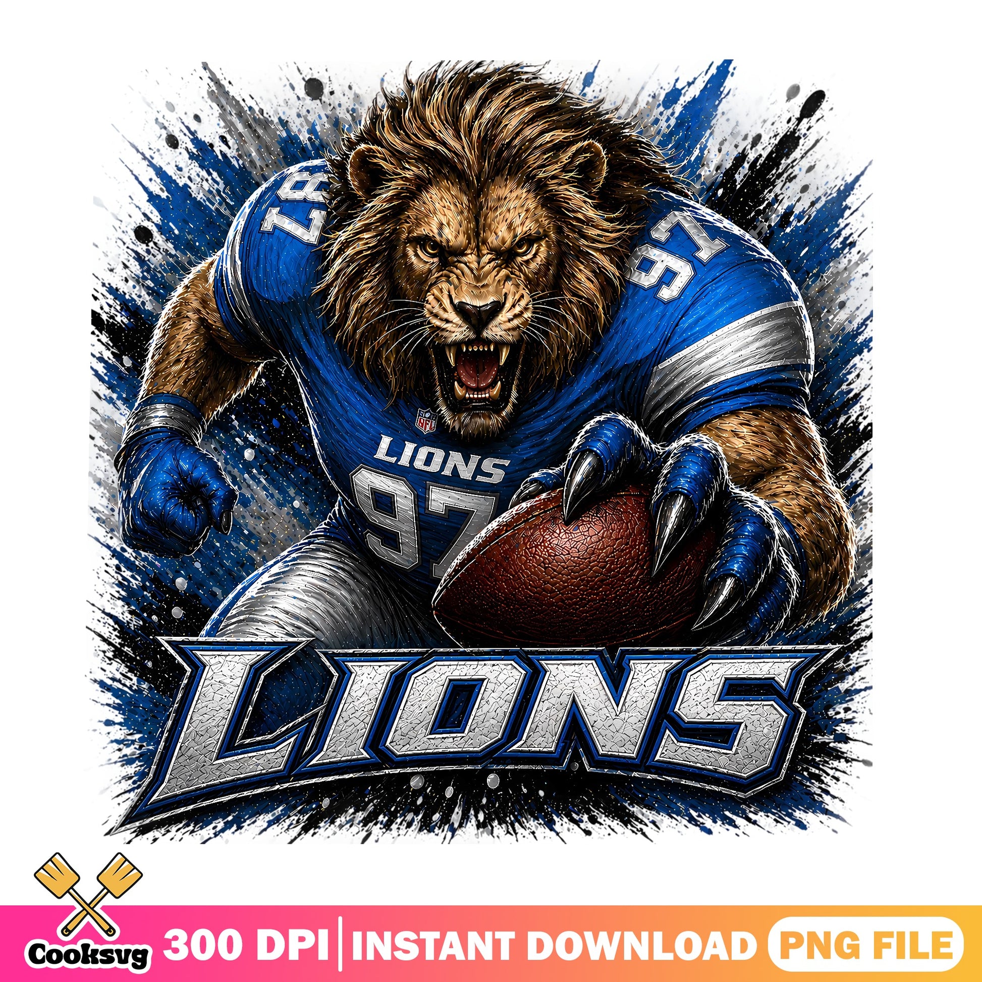 Detroit Lions Football PNG, NFL Lions Mascot PNG, Football Fan PNG