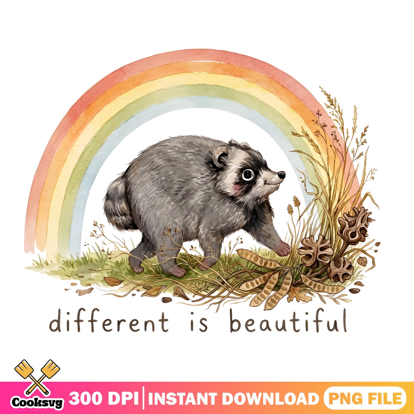 Different Is Beautiful Raccoon Rainbow PNG, Boho PNG, Raccoon PNG