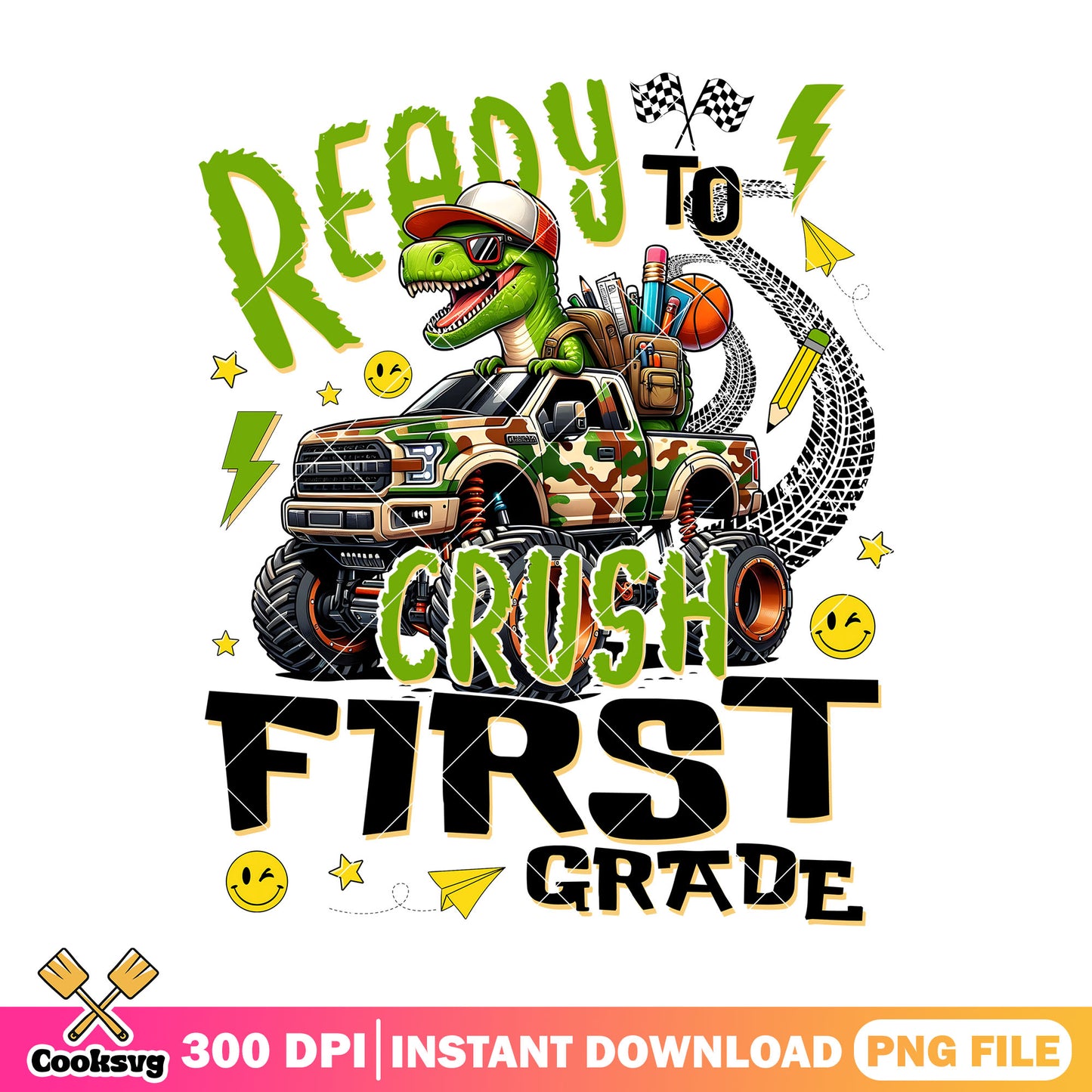 Dinosaur of first grade png, truck driver png, go back to school png