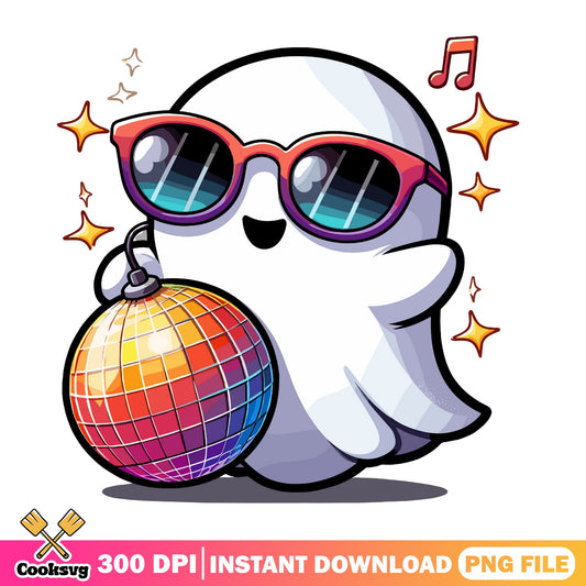 Disco Ghost Halloween PNG, Cute Ghost With Sunglasses PNG, Spooky PNG