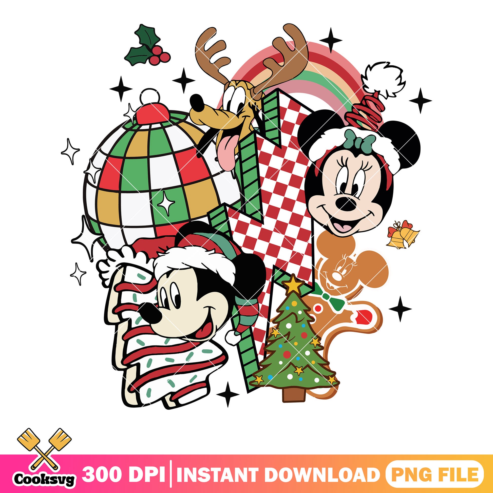 Disco christmas disney png, minnie mouse png, christmas poster png