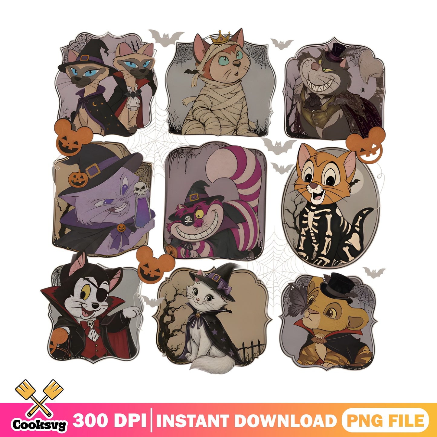 Disney Cats Halloween PNG Bundle, Cheshire Cat PNG, Halloween PNG
