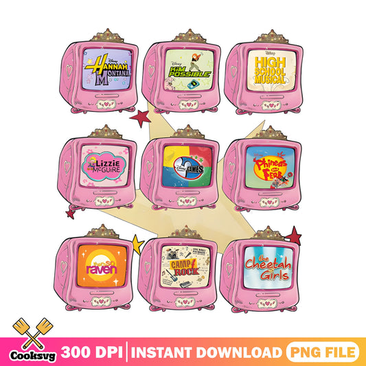 Disney Channel 2000s Shows Bundle PNG, Retro TV Pink, Hannah Montana PNG