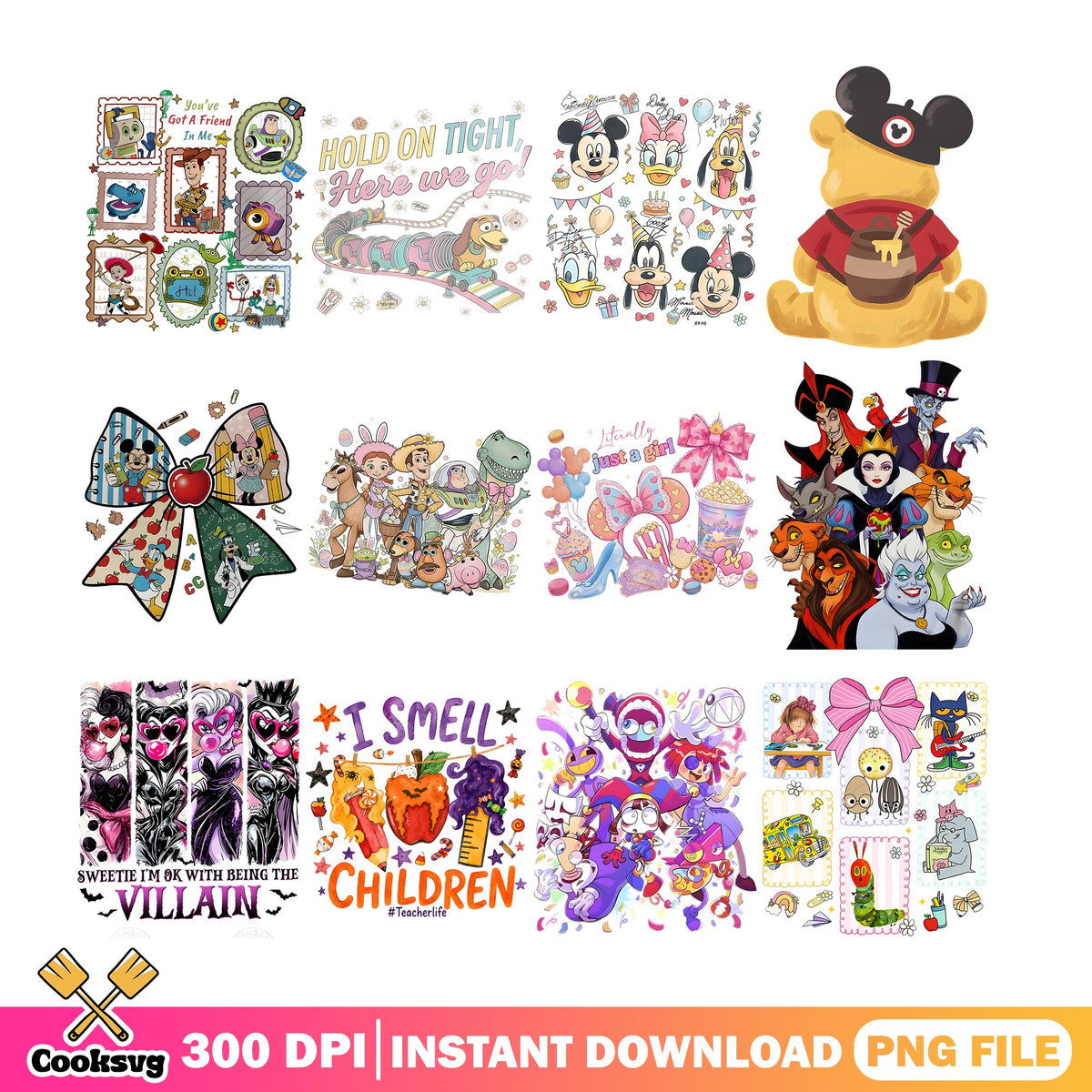 Disney Characters PNG Bundle, Mickey Toy Story Villains PNG, Disney PNG