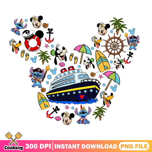 Disney Cruise Mickey Heart PNG, Stitch Mickey Mouse PNG, Summer PNG