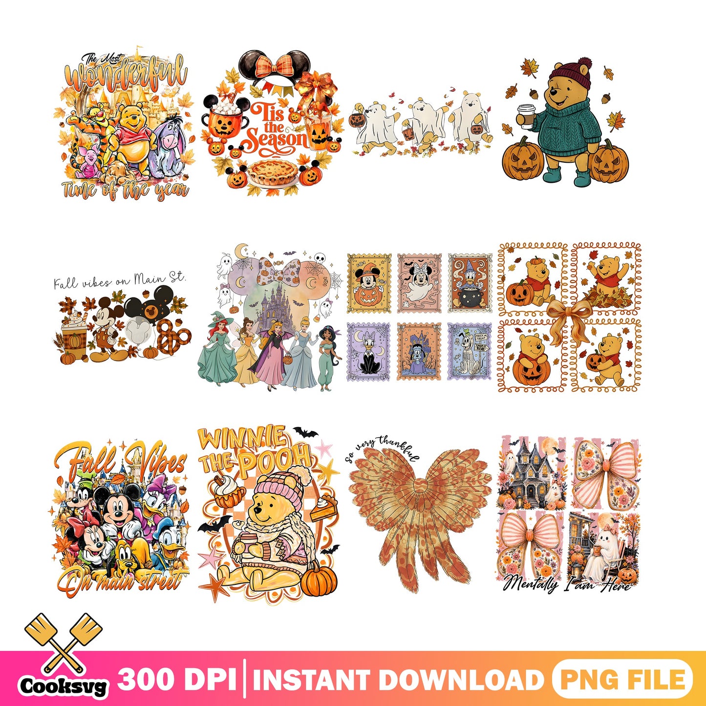 Disney Fall Halloween PNG Bundle, Winnie The Pooh PNG, Mickey PNG