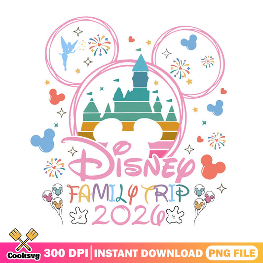 Disney Family Trip 2026 PNG, Mickey Mouse Castle PNG, Disney Vacation PNG