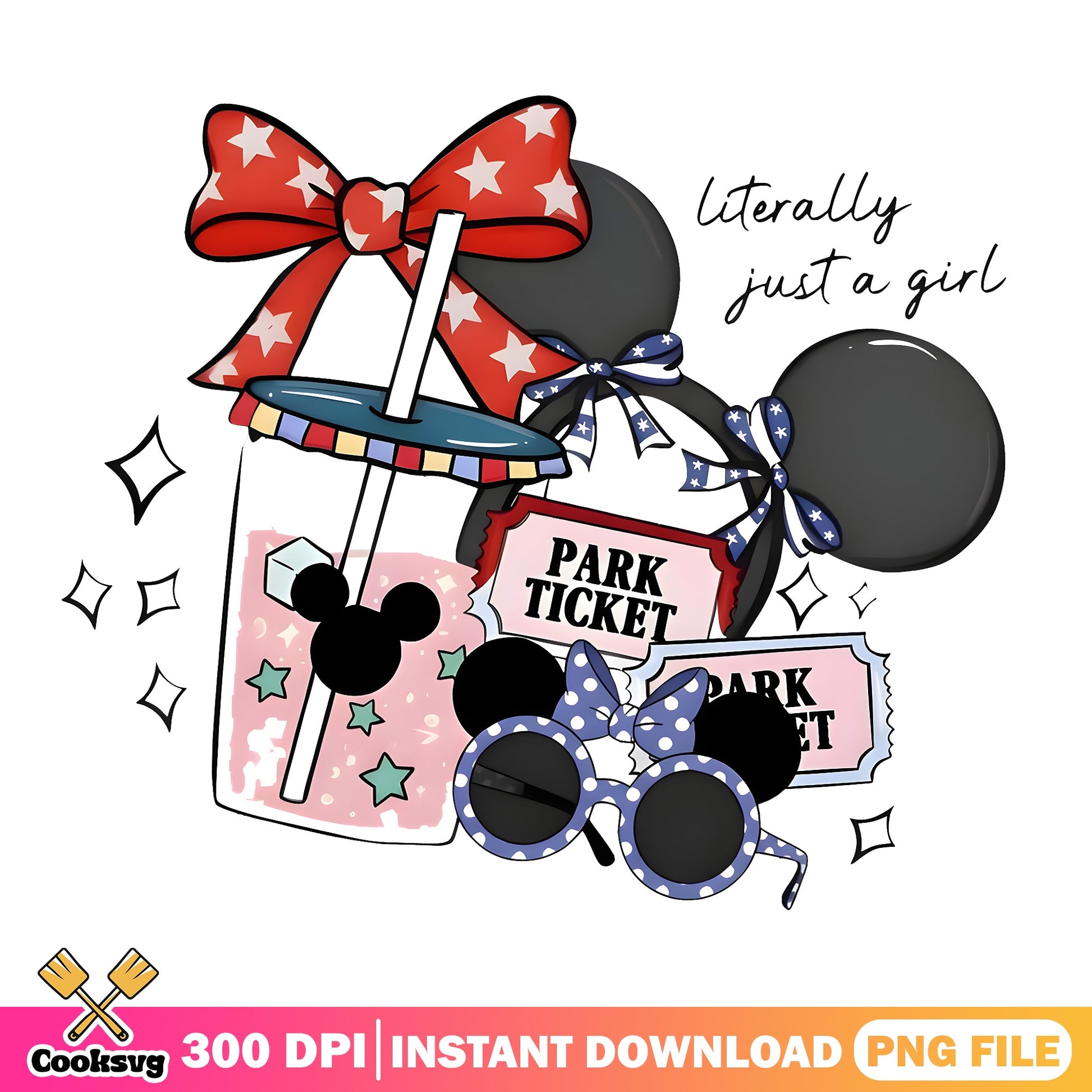 Disney Girl Trip PNG, Mickey Park Ticket Bow PNG, Literally Just A Girl PNG