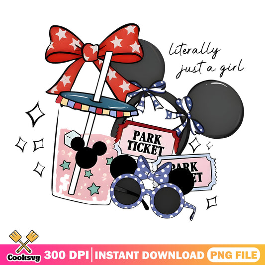 Disney Girl Trip PNG, Mickey Park Ticket Bow PNG, Literally Just A Girl PNG