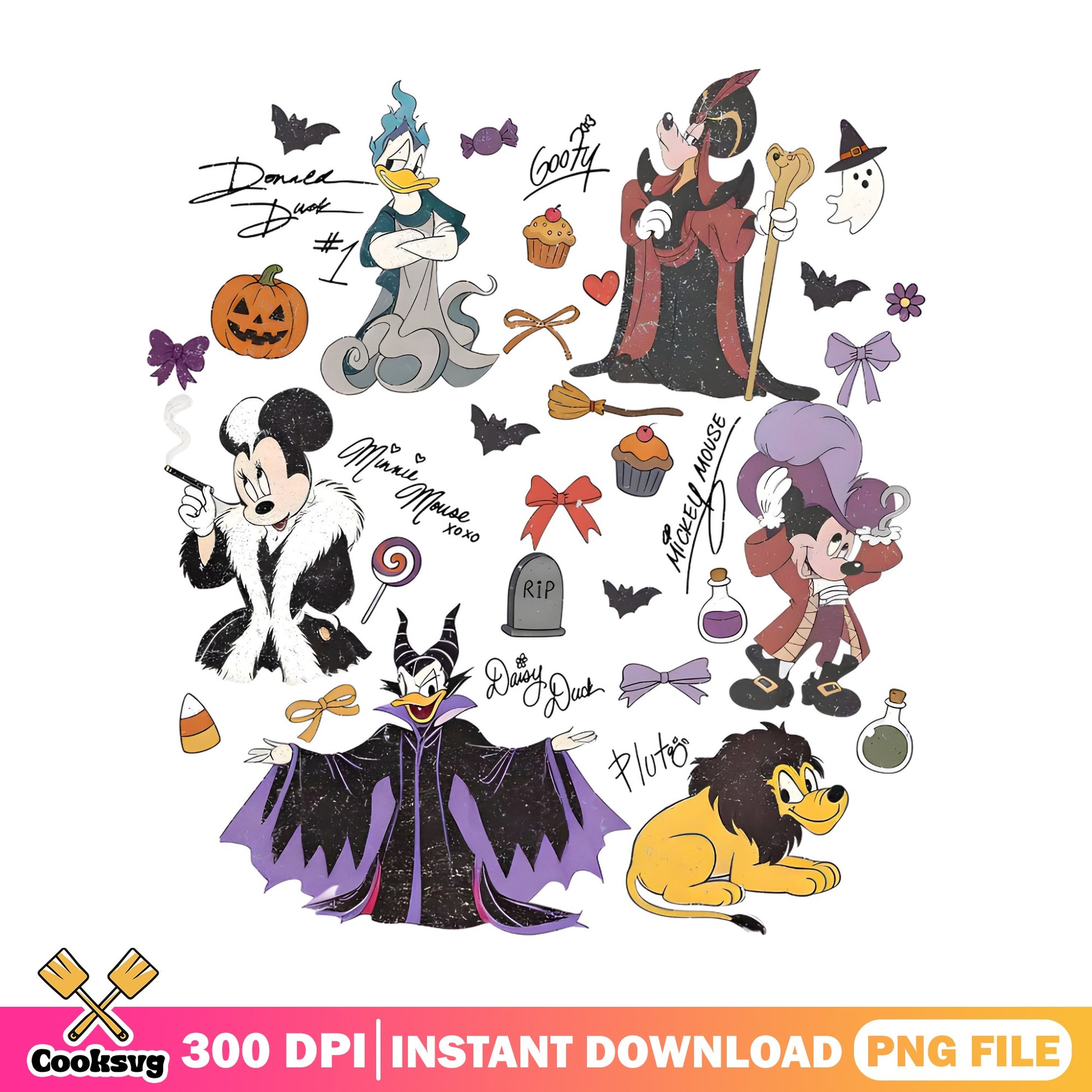 Disney Halloween Characters Bundle PNG, Mickey And Friends PNG, Halloween PNG