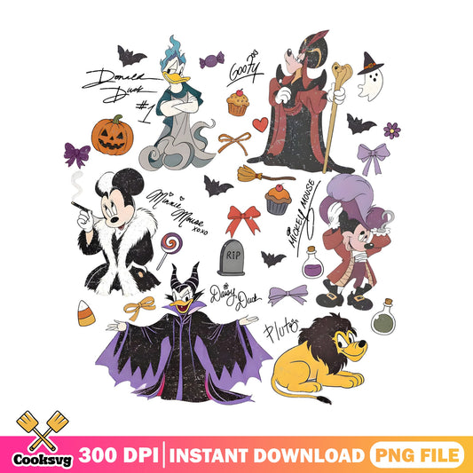 Disney Halloween Characters Bundle PNG, Mickey And Friends PNG, Halloween PNG