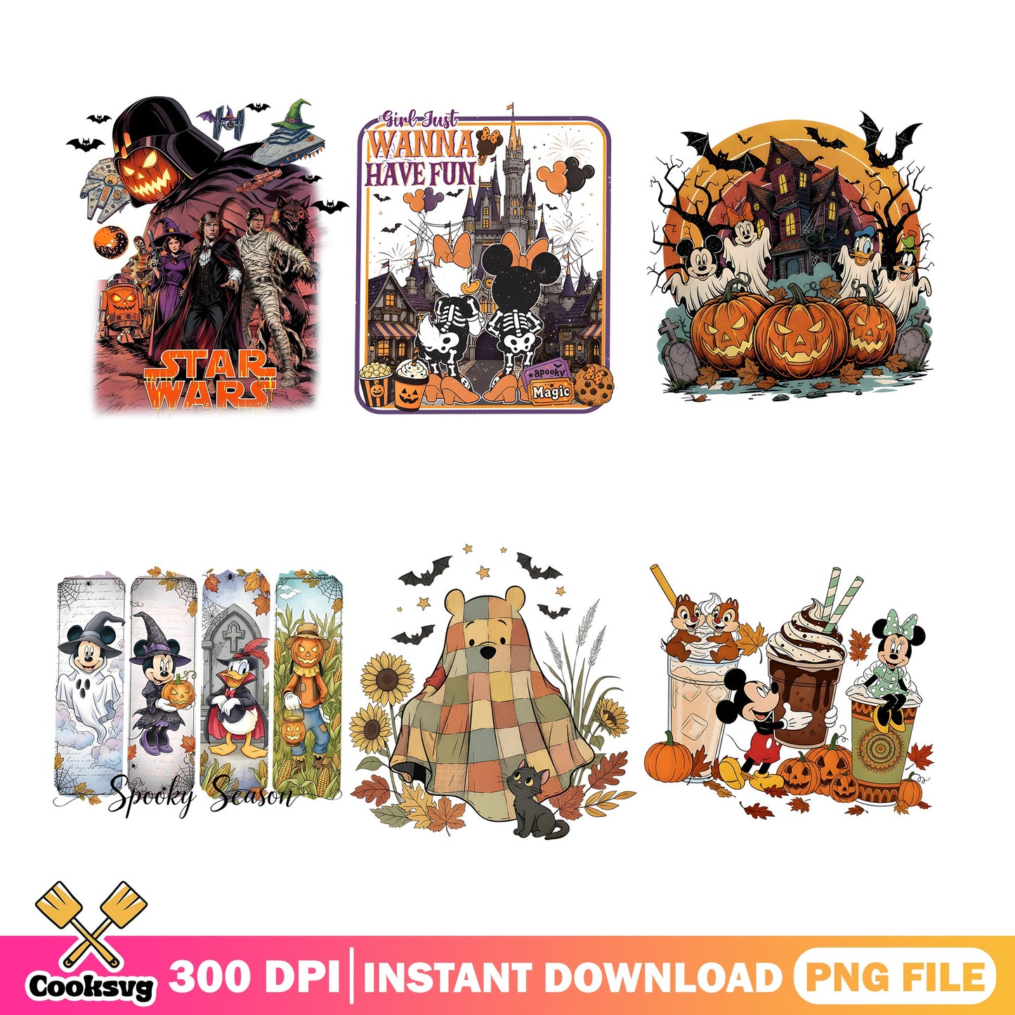 Disney Halloween PNG Bundle, Mickey Minnie Star Wars PNG, Spooky Season PNG