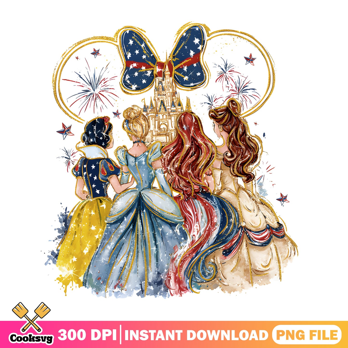 Disney Princess 4th Of July PNG, Fireworks Castle PNG, America PNG