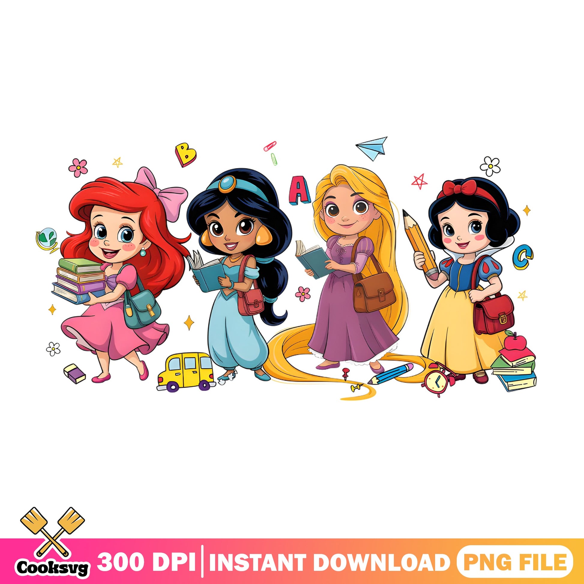 Disney Princess Back To School PNG, Princess Clipart PNG, Disney PNG