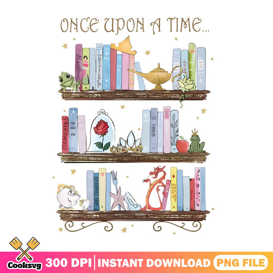Disney Princess Bookshelf Once Upon A Time PNG, Princess Books PNG, Disney PNG