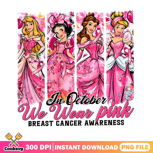 Disney Princess Breast Cancer Awareness PNG, We Wear Pink PNG