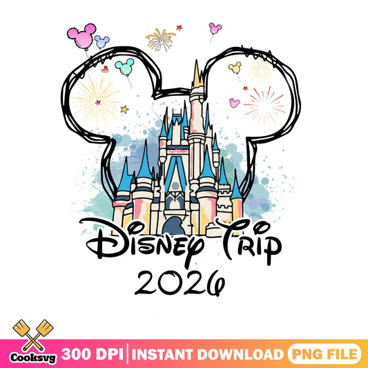 Disney Trip 2026 PNG, Mickey Castle Family Vacation, Disney PNG