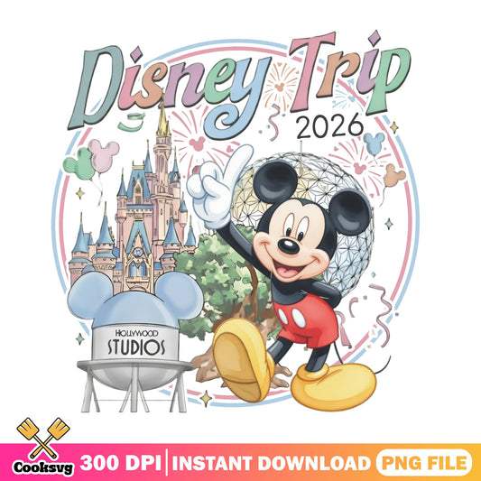 Disney Trip 2026 PNG, Mickey Mouse Disney Castle PNG, Family Vacation PNG