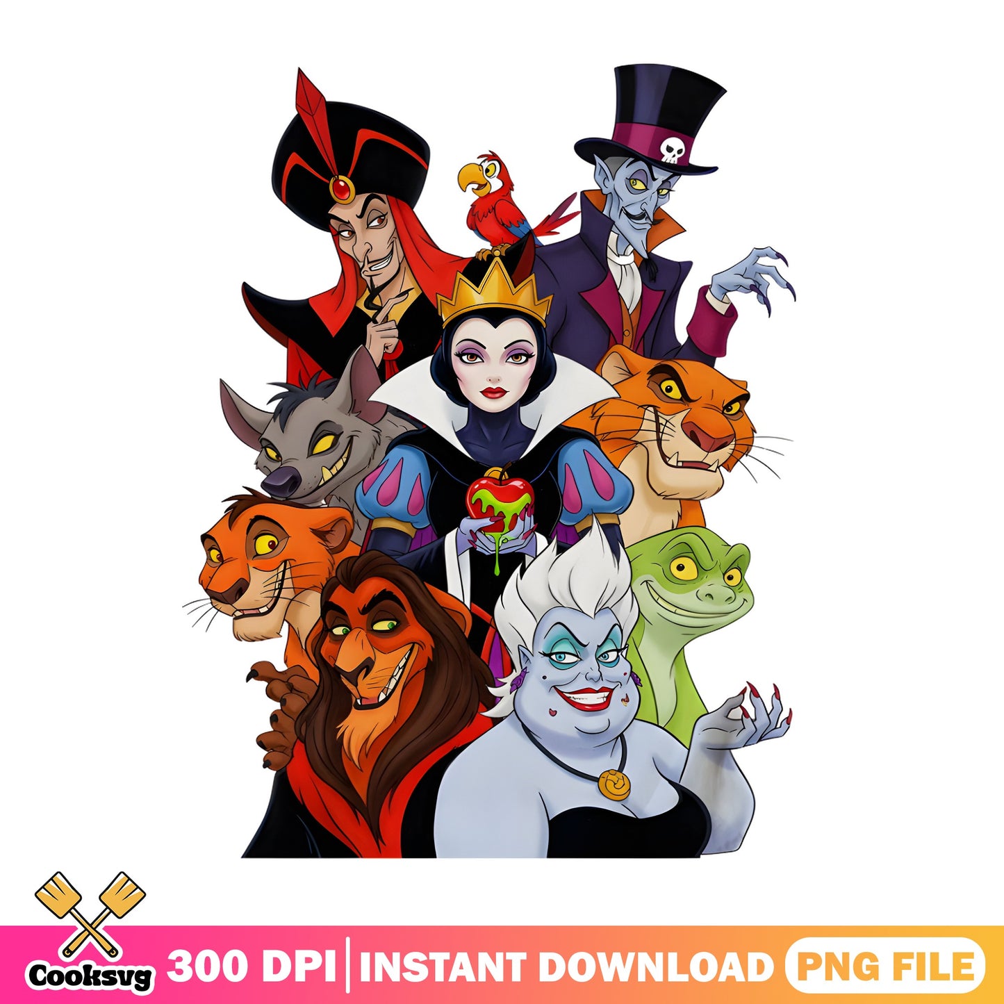 Disney Villains Bundle PNG, Evil Queen Ursula Scar PNG, Halloween PNG
