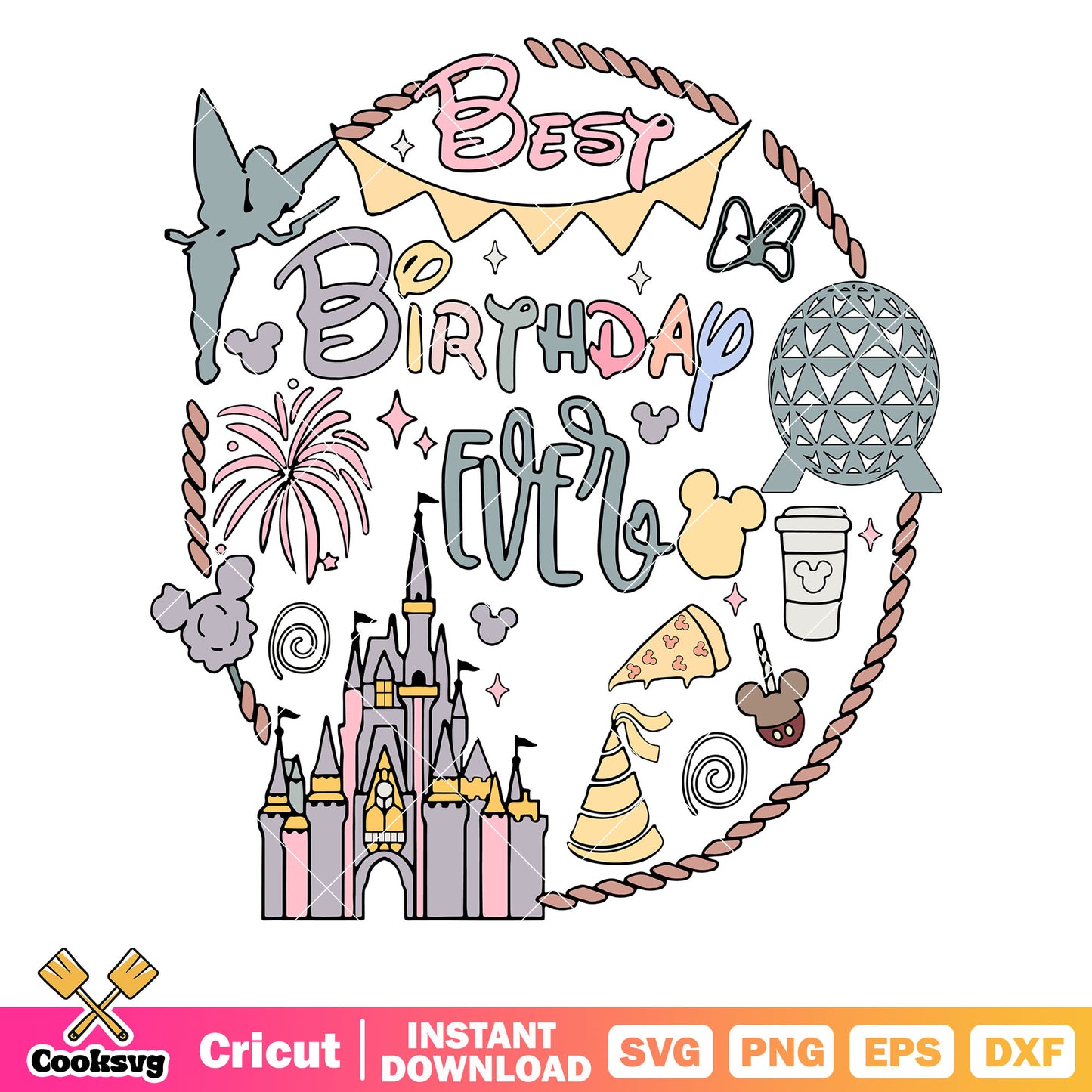 Disney castle best birthday ever svg, disney princess birthday​ svg