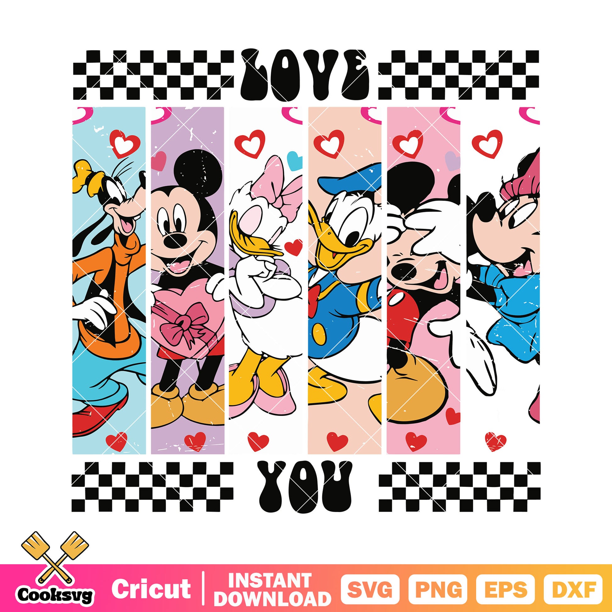 Disney friends mickey love you svg, disney valentine svg, love valentine svg