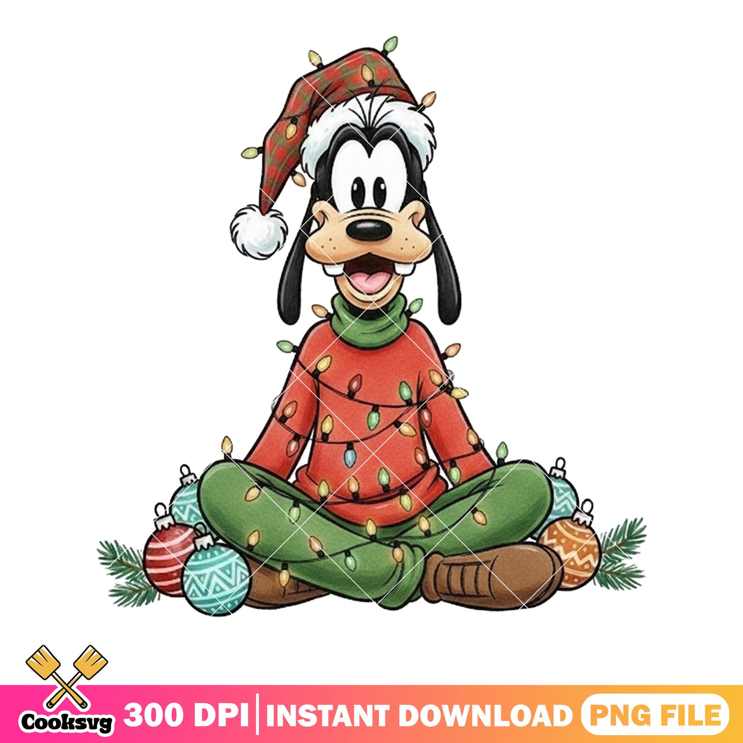 Disney goofy cartoon png, goofy christmas png, decor goofy lights png