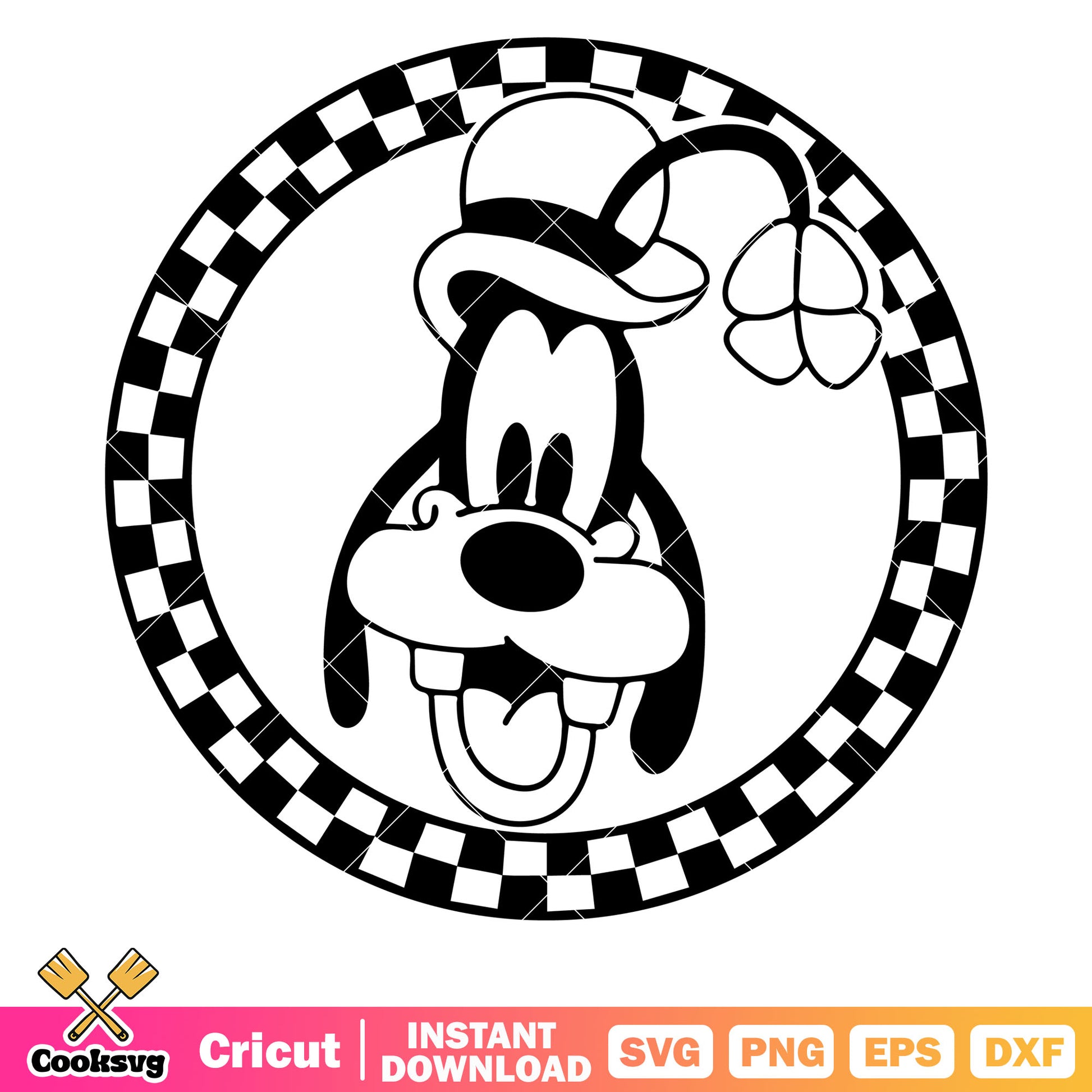 Disney goofy dog circle black svg, disney goofy dog svg, goofy head svg