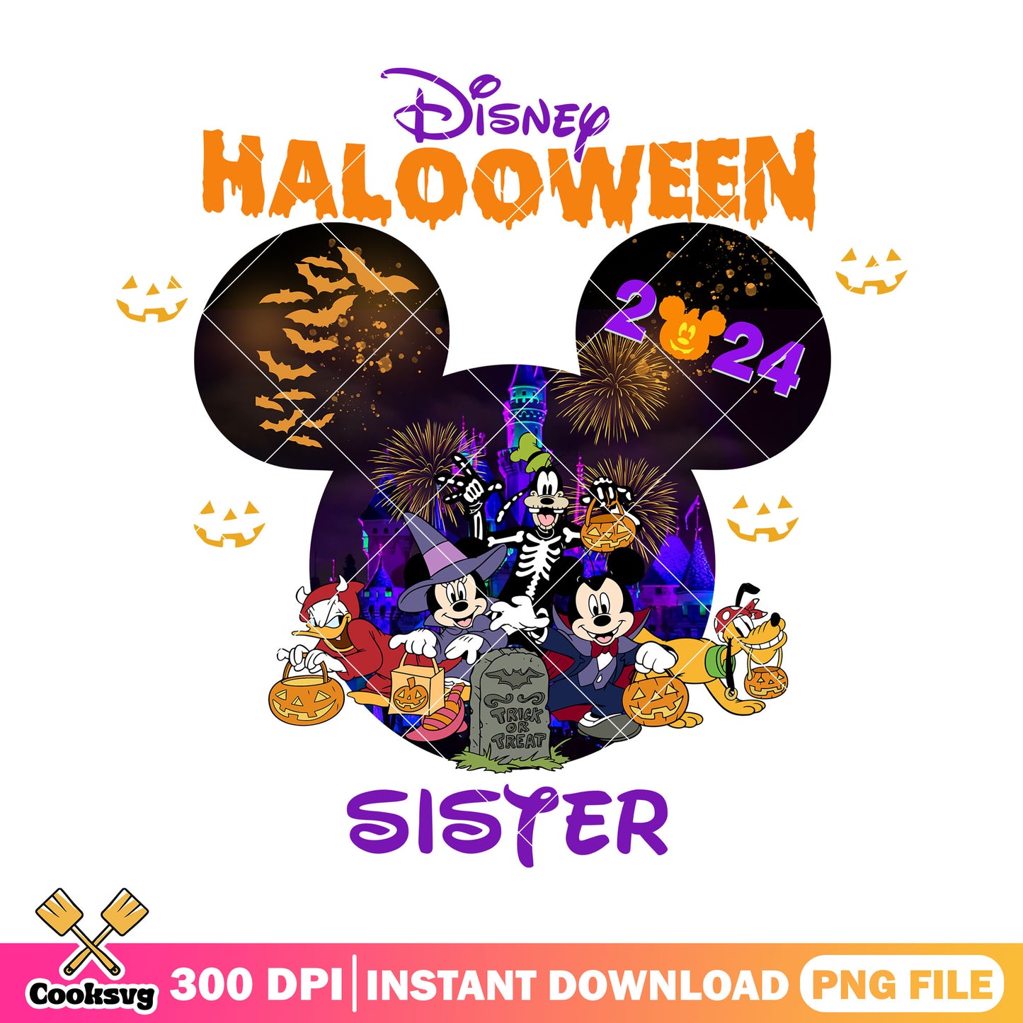 Disney halloween sister png, mickey mouse movie png, halloween disney png