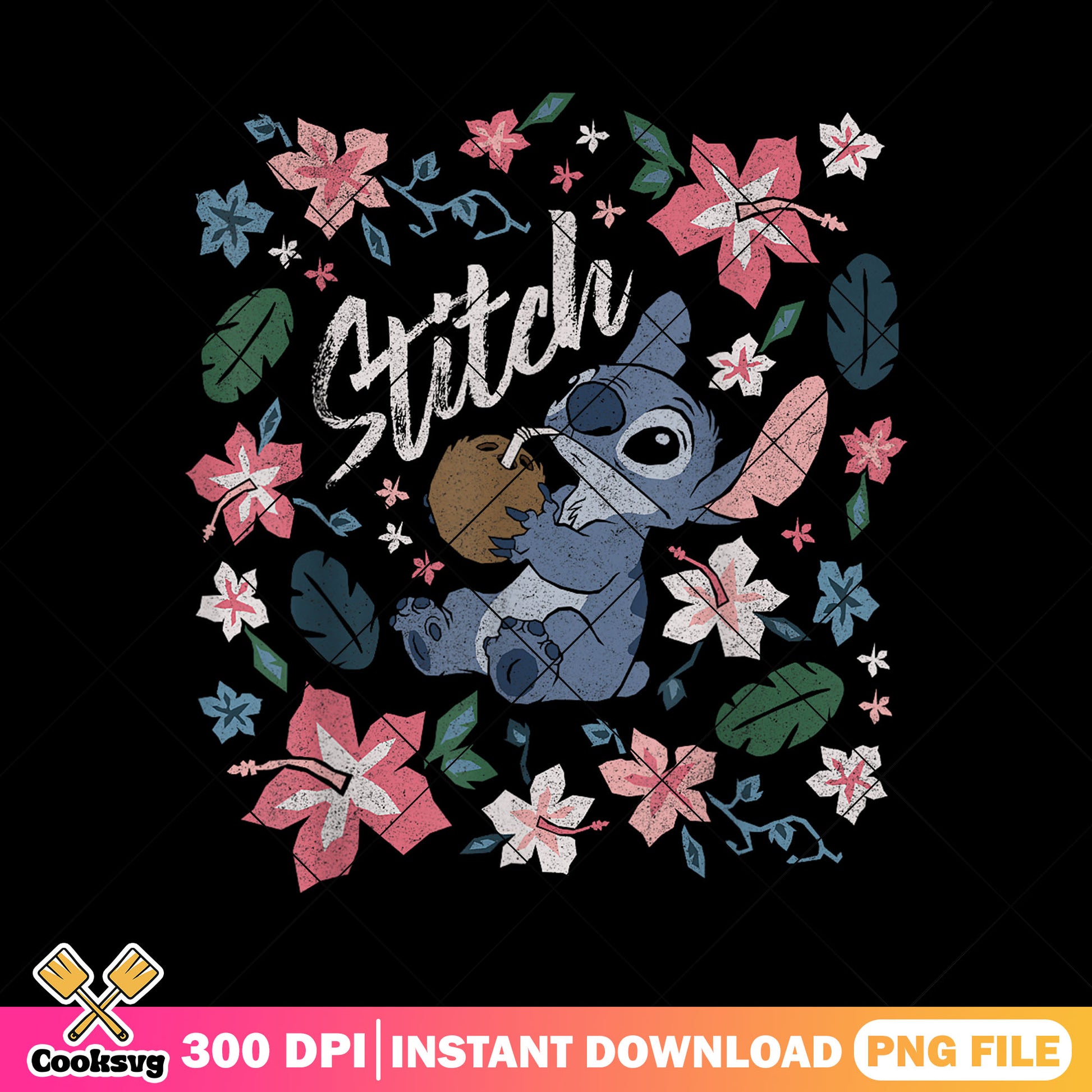 Disney hawaii stitch floral png, stitch hawaii png, stitch flower png