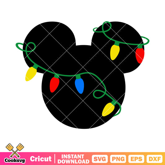 Disney head mickey christmas lights svg