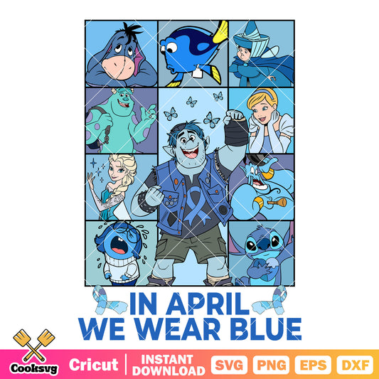 Disney in april we wear blue png, blue disney character​ png