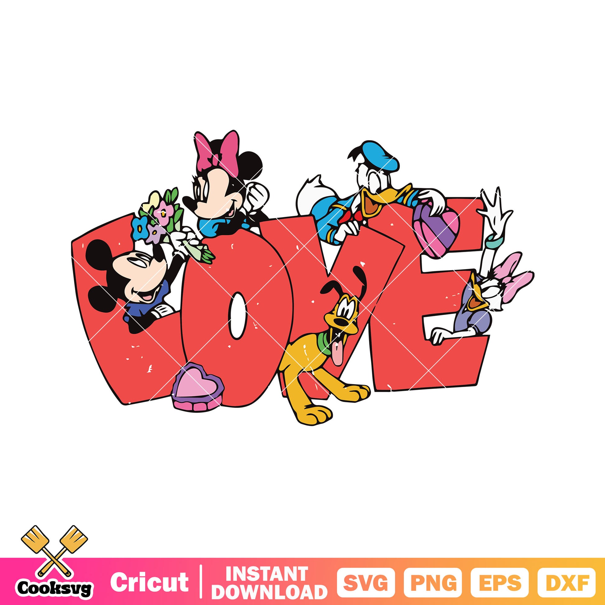 Disney mickey and friend love svg, love valentine svg, mickey valentine svg