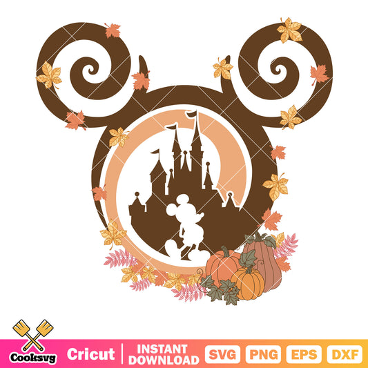 Disney mickey castle autumn svg, autumn mickey mouse​ svg