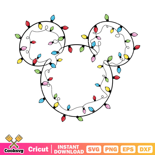 Disney mickey head light christmas svg