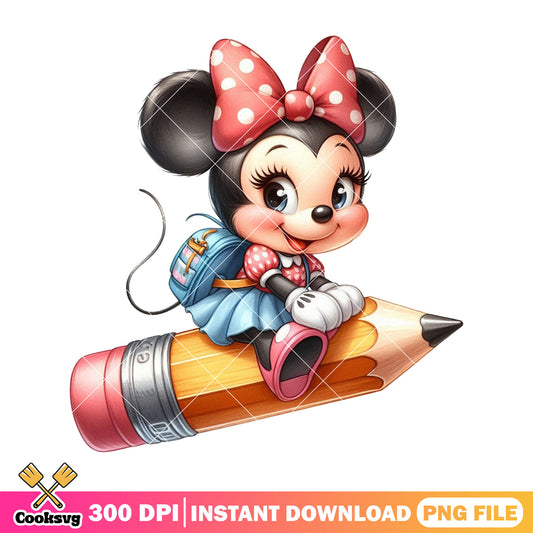 Disney minnie with big pencil png, disney png, going back to school png