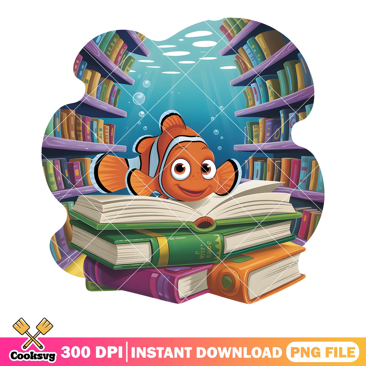 Disney nemo in libraly png, clownfish nemo png, poster nemo png