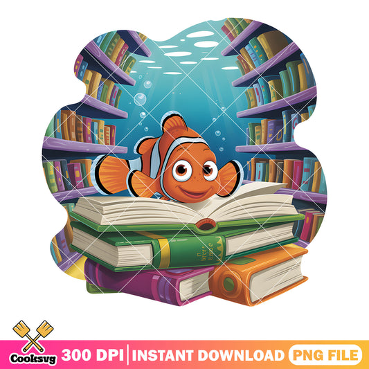 Disney nemo in libraly png, clownfish nemo png, poster nemo png