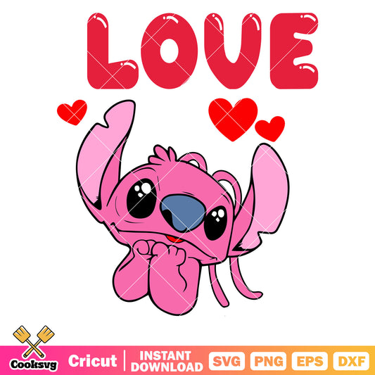 Disney pink angel love svg, valentine angel​ svg, angel stitch disney​ svg