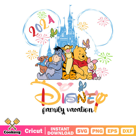 Disney pooh happy family vacation 2024 svg, disney family vacation svg