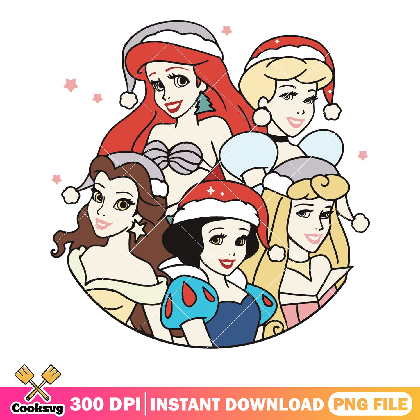 Disney princess chibi christmas png, santa hat png, circle art png