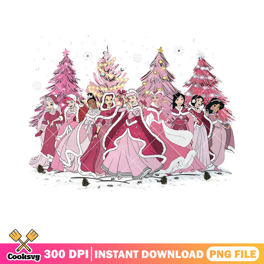 Disney princess pink winter png, christmas trees png, ornament png