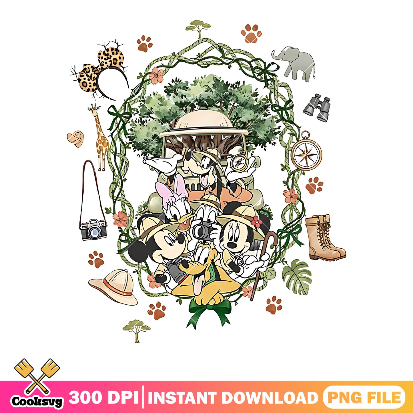 Disney safari png, mickey adventure png, jungle theme png