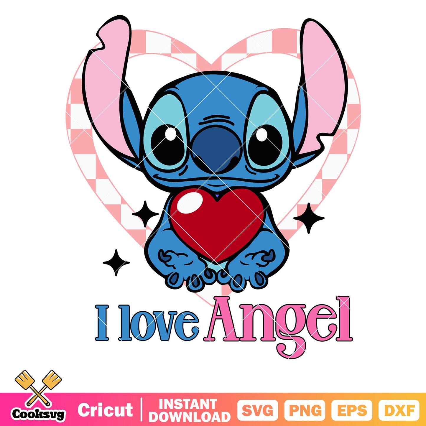 Disney stitch I love angel svg, stitch love love angel​ svg