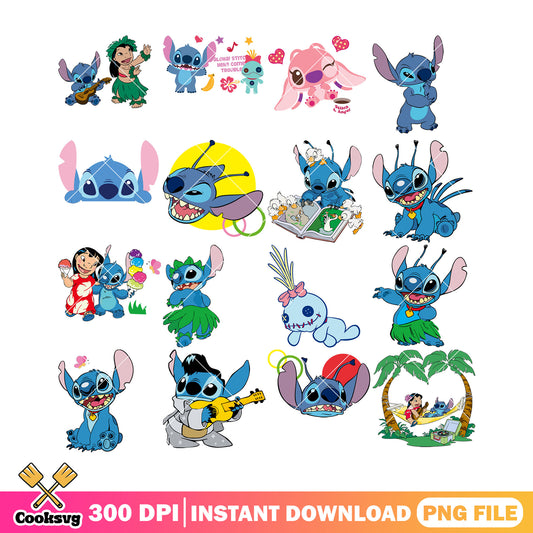 Disney stitch aloha png bundle, aloha stitch png, disney stitch png