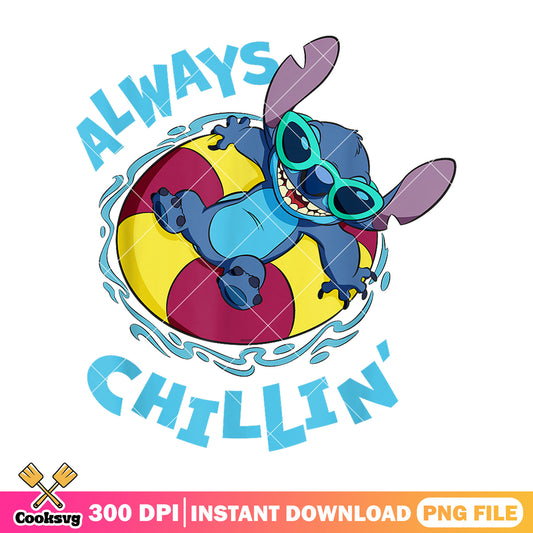 Disney stitch always chillin png, stitch chillin png, cute stitch png