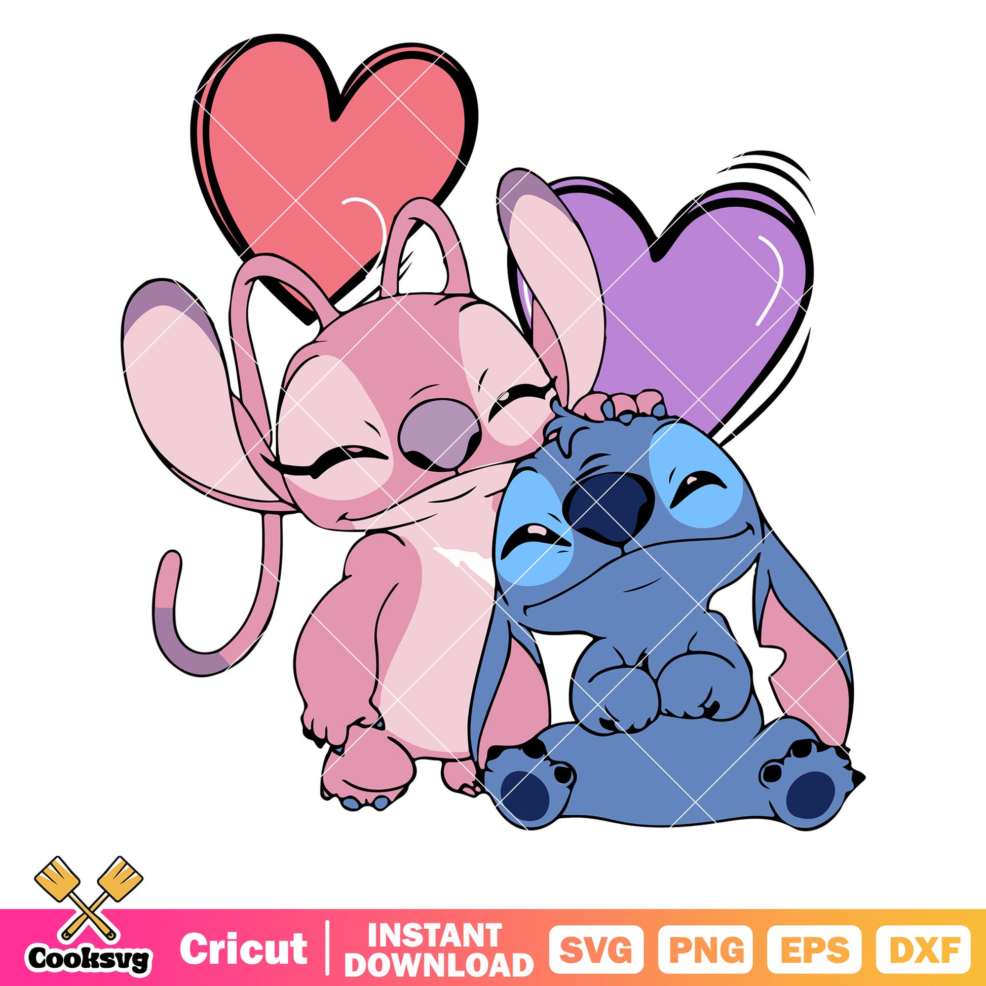 Disney stitch and angel couple valentine svg, stitch and angel valentines​ svg