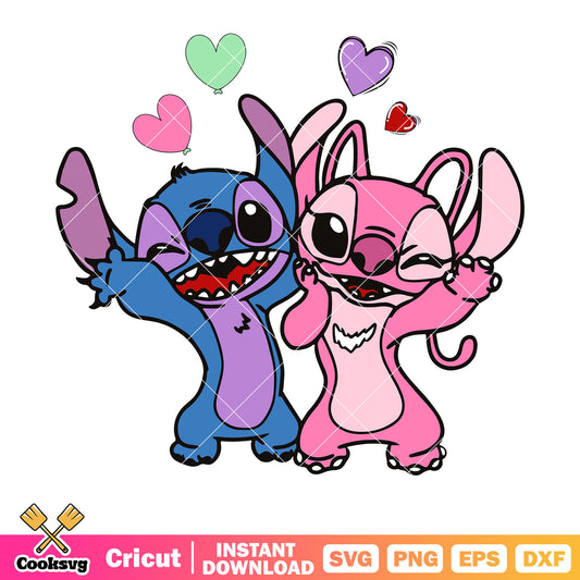 Disney stitch and angel valentine svg, stitch and angel valentines​ svg