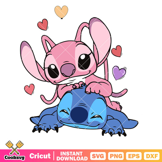 Disney stitch angel couple valentine svg, stitch and angel valentines​ svg