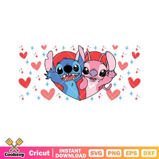 Disney stitch angel couple valentine svg file, stitch valentine​ svg